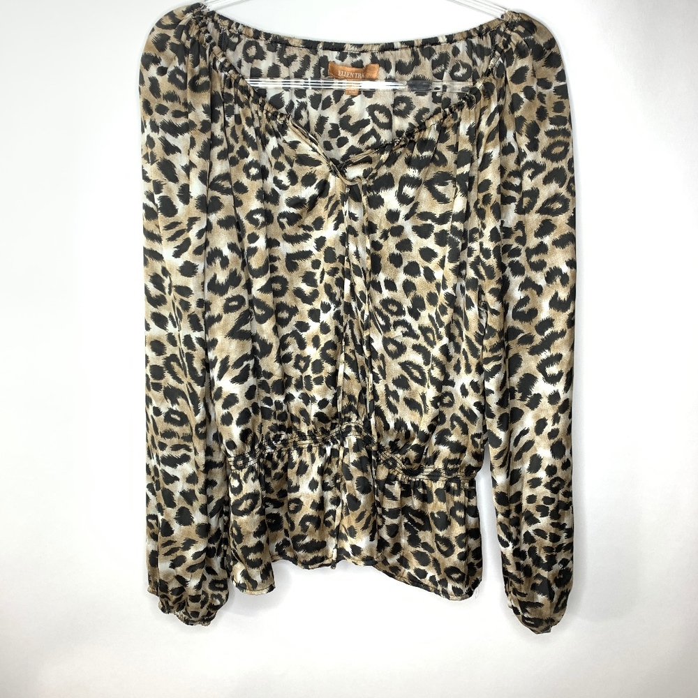 ELLEN TRACY • Animal Print Peplum Blouse • L